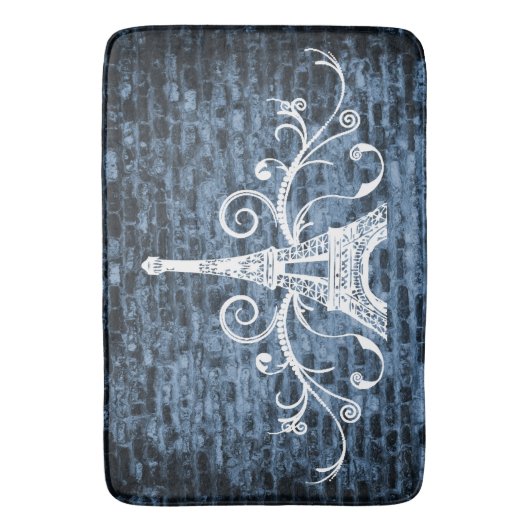 Blue Eiffel Towel Grunge Bath Mat (Voorkant Verticaal)