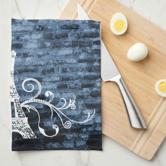 Blue Eiffel Towel Grunge Kitchen Towel Theedoek (Quarter Fold)