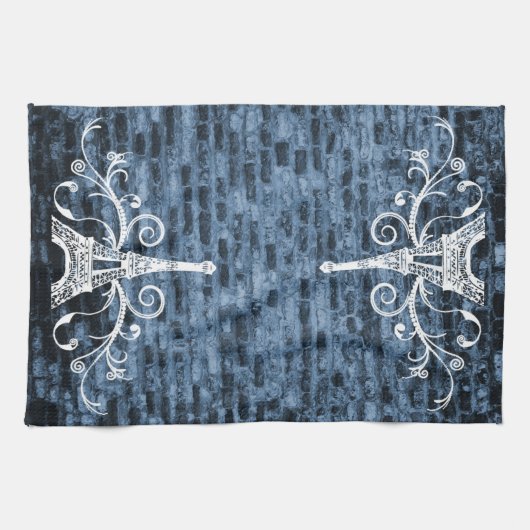 Blue Eiffel Towel Grunge Kitchen Towel Theedoek (Horizontaal)