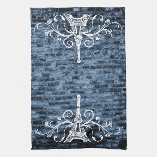 Blue Eiffel Towel Grunge Kitchen Towel Theedoek (Verticaal)