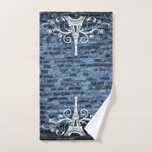Blue Eiffel Towel Grunge Towel Set Bad Handdoek (Handdoek)