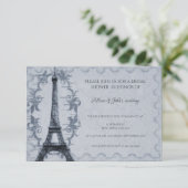 Blue Eiffel Tower Bridal Shower-uitnodiging Kaart (Staand voorkant)