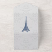 Blue Eiffel Tower Damask All in One Wedding Invite Uitnodiging (Buitenkant)