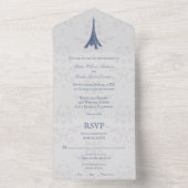 Blue Eiffel Tower Damask All in One Wedding Invite Uitnodiging (Binnen)