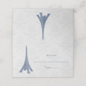 Blue Eiffel Tower Damask Reception Place Card Plaatskaartje (Buitenkant ongevouwen)