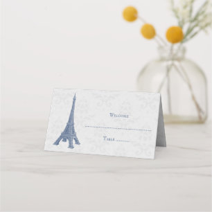 Blue Eiffel Tower Damask Reception Place Card Plaatskaartje