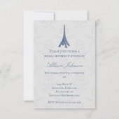 Blue Eiffel Tower Damask Vrijgezellenfeest Invite Kaart (Voorkant)