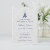 Blue Eiffel Tower Damask Vrijgezellenfeest Invite Kaart (Staand voorkant)