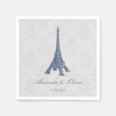 Blue Eiffel Tower Damask Vrijgezellenfeest Napkin Servet (Voorkant)