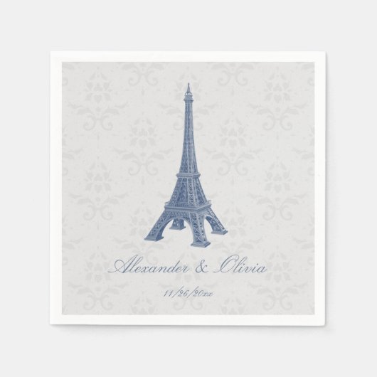 Blue Eiffel Tower Damask Vrijgezellenfeest Napkin Servet (Voorkant)