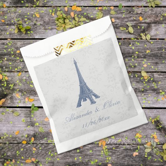 Blue Eiffel Tower Damask Wedding Favor Bags Bedankzakje
