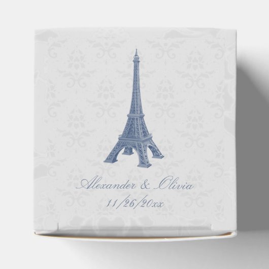 Blue Eiffel Tower Damask Wedding Favor Box Bedankdoosjes (Bovenkant)