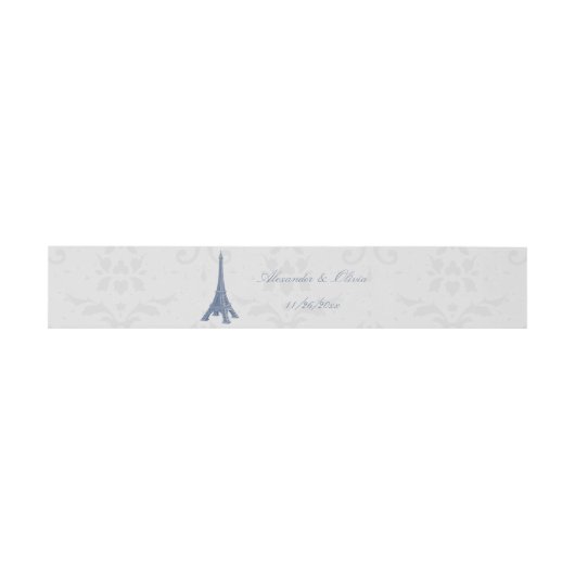 Blue Eiffel Tower Damask Wedding Invite Belly Band Uitnodigingen Wikkel (Vlak)