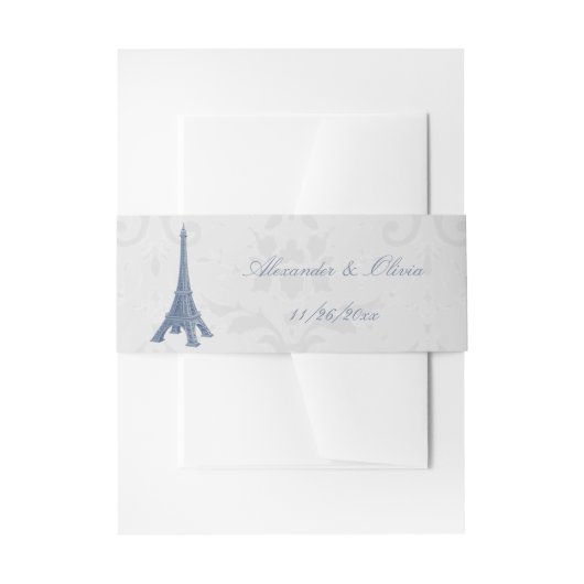 Blue Eiffel Tower Damask Wedding Invite Belly Band Uitnodigingen Wikkel (Voorkant Voorbeeld)