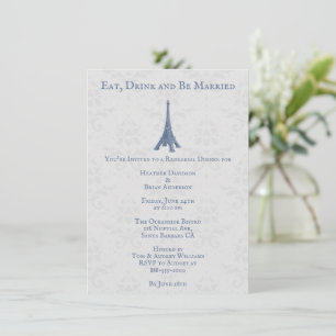 Blue Eiffel Tower Damask Wedding Rehearsal Dinner Kaart