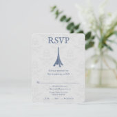 Blue Eiffel Tower Damask Wedding RSVP Card Kaartje (Staand voorkant)