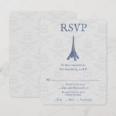Blue Eiffel Tower Damask Wedding RSVP Card Kaartje (Voorkant / Achterkant)