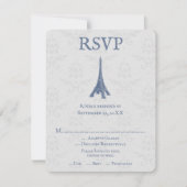 Blue Eiffel Tower Damask Wedding RSVP Card Kaartje (Voorkant)