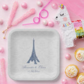 Blue Eiffel Tower Damask Wedding Shower Papieren Bordje (Feest)