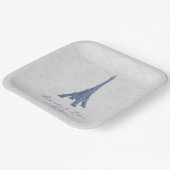 Blue Eiffel Tower Damask Wedding Shower Papieren Bordje (Gebogen)