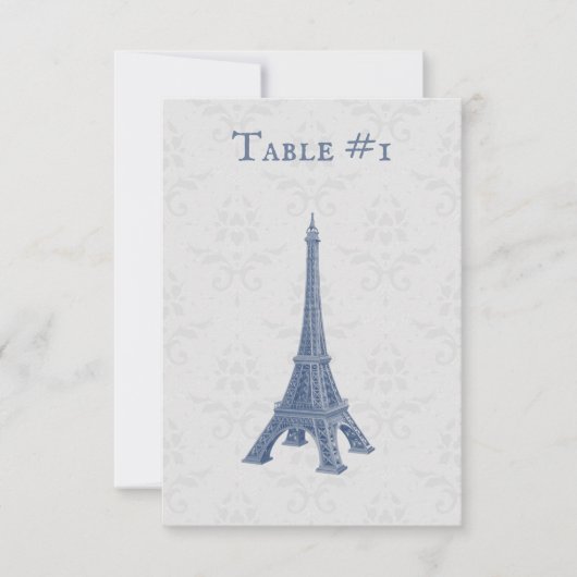 Blue Eiffel Tower Damask Wedding Table Kaart (Voorkant)