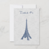 Blue Eiffel Tower Damask Wedding Table Kaart (Achterkant)