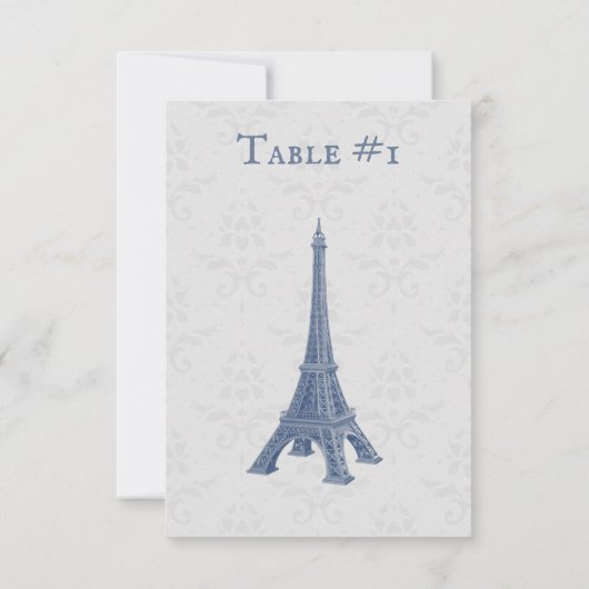Blue Eiffel Tower Damask Wedding Table Kaart (Achterkant)