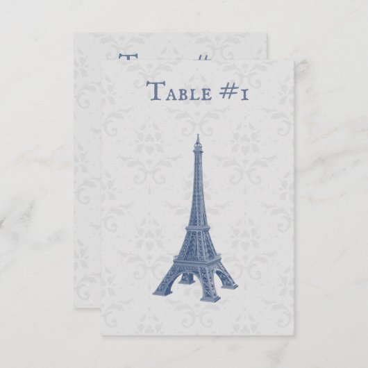 Blue Eiffel Tower Damask Wedding Table Kaart (Voorkant / Achterkant)