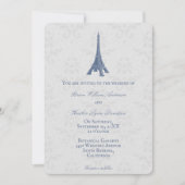 Blue Eiffel Tower Damask Wedding Uitnodiging (Voorkant)
