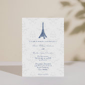 Blue Eiffel Tower Damask Wedding Uitnodiging