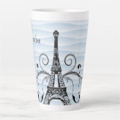 Blue Eiffel Tower Flourish Latte Mok (Voorkant)