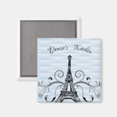 Blue Eiffel Tower Flourish Magnet (Voorkant / Achterkant)