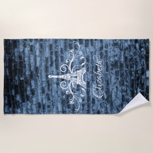 Blue Eiffel Tower Grunge Beach Towel Strandlaken (Voorkant)