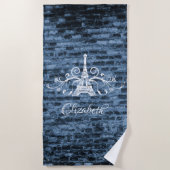 Blue Eiffel Tower Grunge Beach Towel Strandlaken (Voorkant)