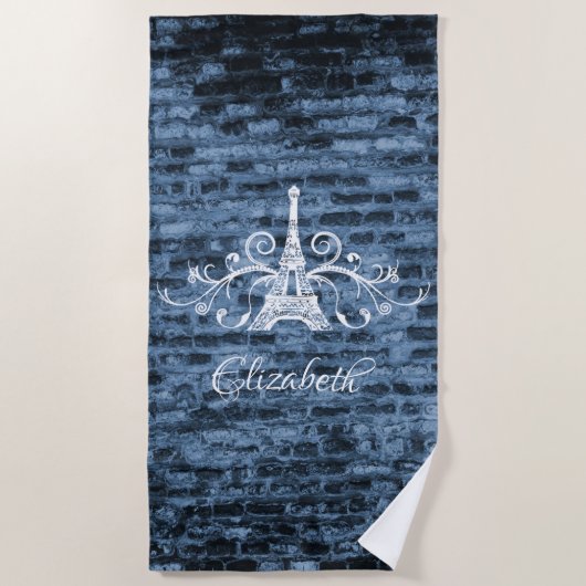 Blue Eiffel Tower Grunge Beach Towel Strandlaken (Voorkant)