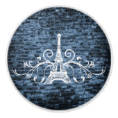Blue Eiffel Tower Grunge Ceramic Pull Keramische Knop (Voorkant)