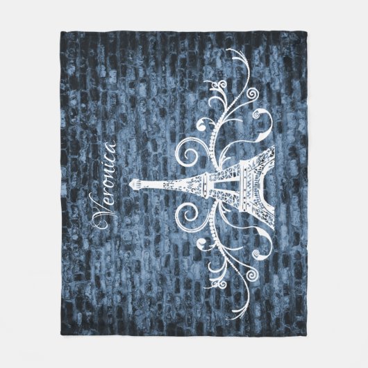 Blue Eiffel Tower Grunge Fleece Blanket (Voorkant)