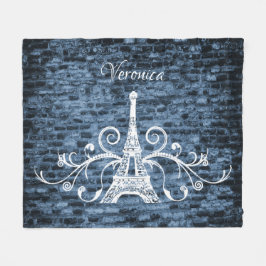 Blue Eiffel Tower Grunge Fleece Blanket Deken