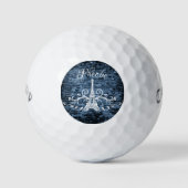 Blue Eiffel Tower Grunge Golf Balls Golfballen (Voorkant)