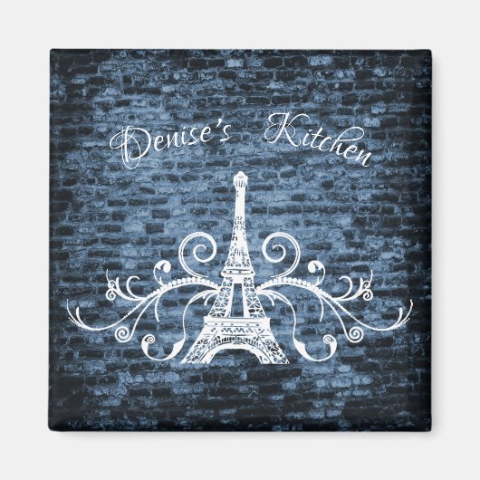 Blue Eiffel Tower Grunge Magnet (Voorkant)