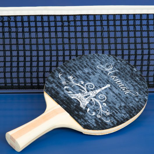 Blue Eiffel Tower Grunge Ping Pong Paddle Tafeltennisbatje (Insitu)