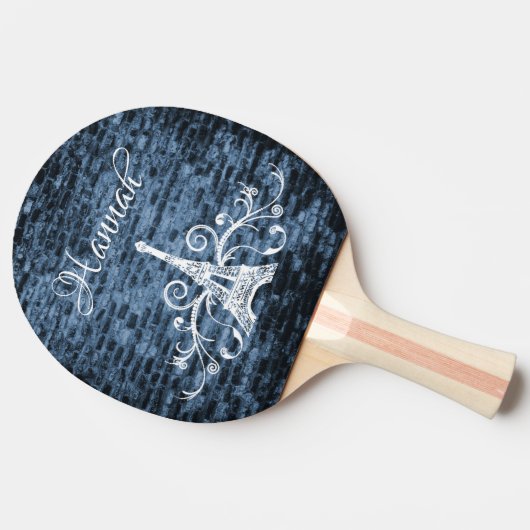 Blue Eiffel Tower Grunge Ping Pong Paddle Tafeltennisbatje (Zijkant)