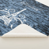 Blue Eiffel Tower Grunge Sherpa Blanket Deken (3/4)