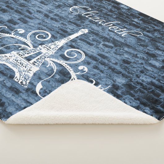Blue Eiffel Tower Grunge Sherpa Blanket Deken (3/4)