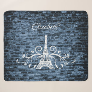 Blue Eiffel Tower Grunge Sherpa Blanket Deken