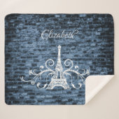 Blue Eiffel Tower Grunge Sherpa Blanket Sherpa Deken (Voorkant (horizontaal))