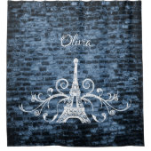 Blue Eiffel Tower Grunge Showgordijn Douchegordijn (Voorkant)