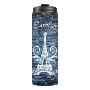 Blue Eiffel Tower Grunge Thermal Tumbler Thermosbeker
