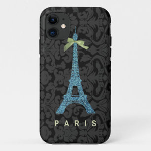 Blue Eiffel Tower in faux glitter iPhone 11 Hoesje