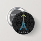 Blue Eiffel Tower in faux glitter Ronde Button 5,7 Cm (Voorkant /achterkant)